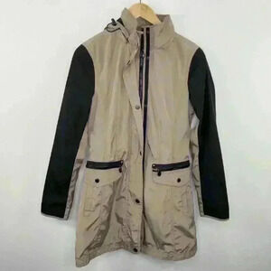 Laundry  Shelli Segal Tan Black Full Zip Rain Jacket Women's Size Small S